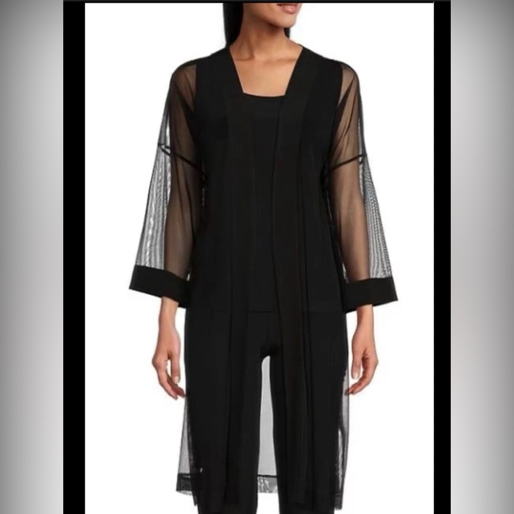 R & M Richards Blue navy Sheer Long Cardigan